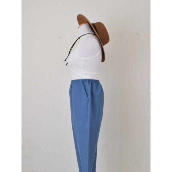 Vintage 80s Cornflower Blue Gathered Waist Polyester Trousers | 26-34 waist - Picture 3 of 7